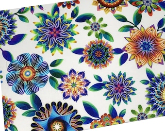 Fractal Flowers on White Fabric by Art Loft for Studio E, Floral Fabric by the yard, Quilting Cotton