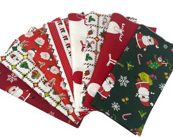 8 Pieces 19"x19" Rare Christmas Fabric Precut, Quilt Holiday Patchwork, Cotton Quilting Precut