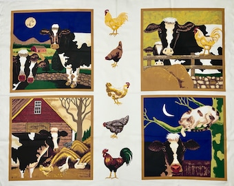 Vintage Cow Farm Panel 35"x 44", Lincoln Textures, Farmhouse Quilting Cotton