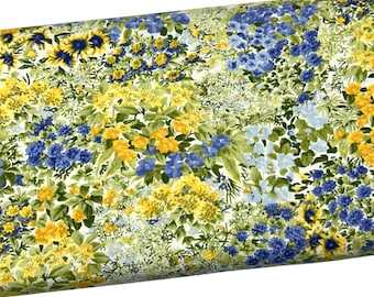 Rare Allover Wildflower Fabric by the yard, Jocelyn for Moda,  Yellow Floral Quilting Cotton