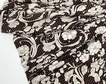 Flowers and Dots Knit Fabric 58" wide, Brown Stretchy Jersey, Fabric by the yard, Apparel, Cotton and Spandex