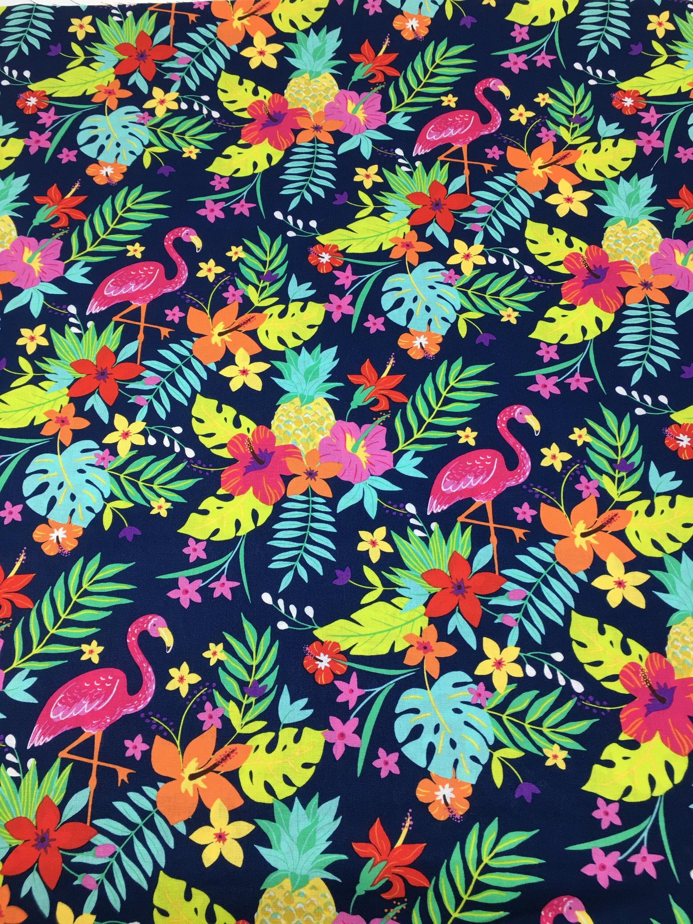 Tropical Leaf Flamingos Fabric Fabric by the Yard Fat - Etsy