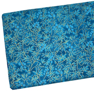 Tissu bleu et feuille d'or métallique, tissu turquoise, volume par mètre, Fat Quarter, tissu de courtepointe, vêtements, tissu 100 % coton, B1-25.