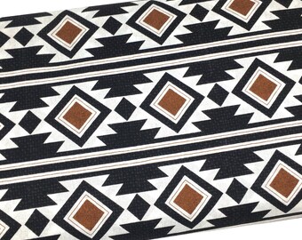 Boho Rust Aztec Fabric by the Yard, Black Geo Print, Quilting Cotton, B7-25