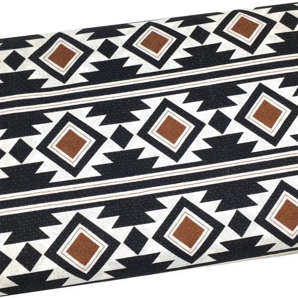 Boho Rust Aztec Fabric by the Yard, Black Geo Print, Quilting Cotton, B7-25