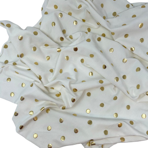 Gold Dots Knit Fabric, Metallic Polka Dots 58" wide, Fabric by the yard, Apparel, 100% Cotton