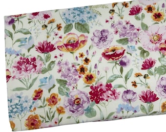 Watercolor Floral Fabric by the Yard, Pink Flowers, Quilting Cotton, B10-7