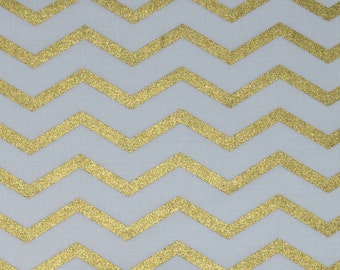 Remnant 7" by 42" Gold Chevron Fabric, Geometric Metallic Gold Fabric, Quilting, Apparel,  100% Cotton