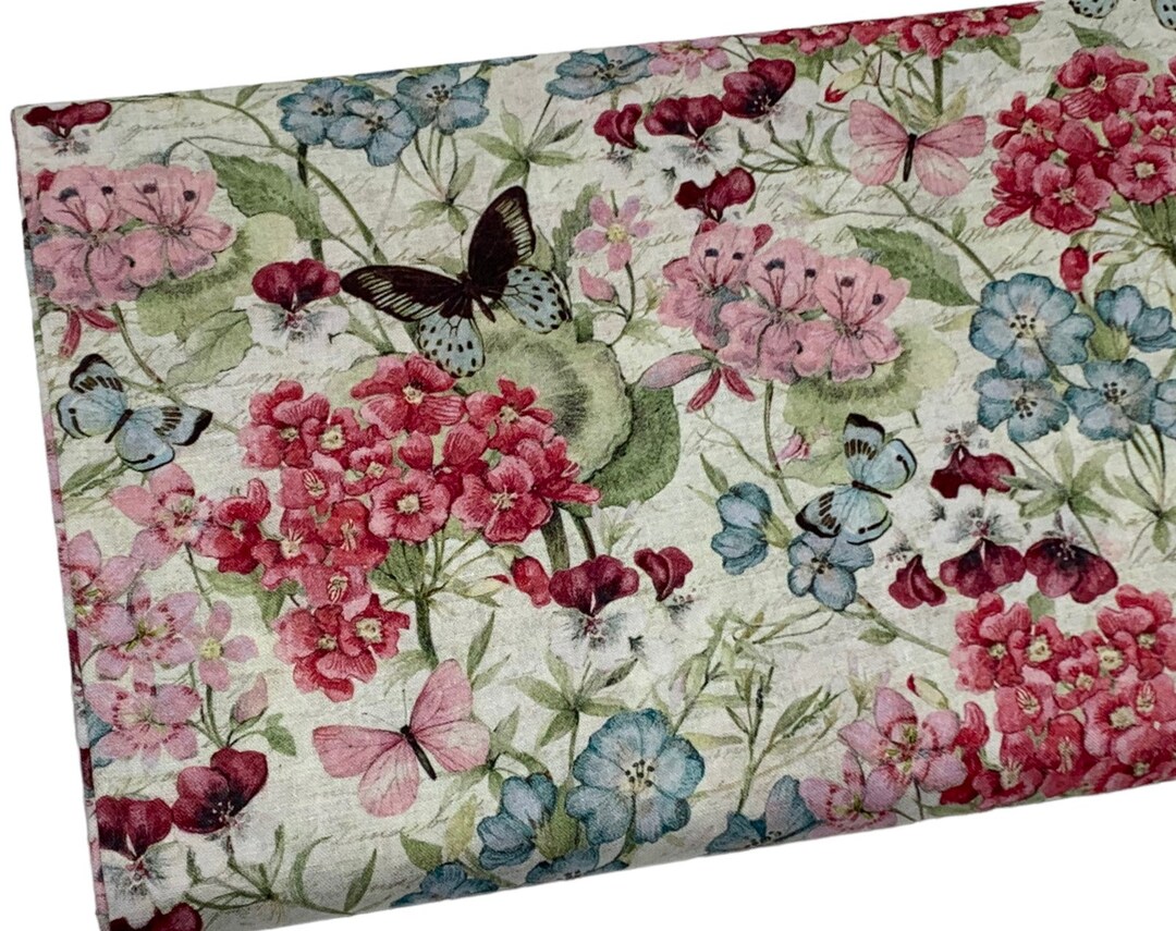 Butterflies and Flowers Fabric, Botanical Buzz Garden Bouquet by Susan Winget, Fabric by the