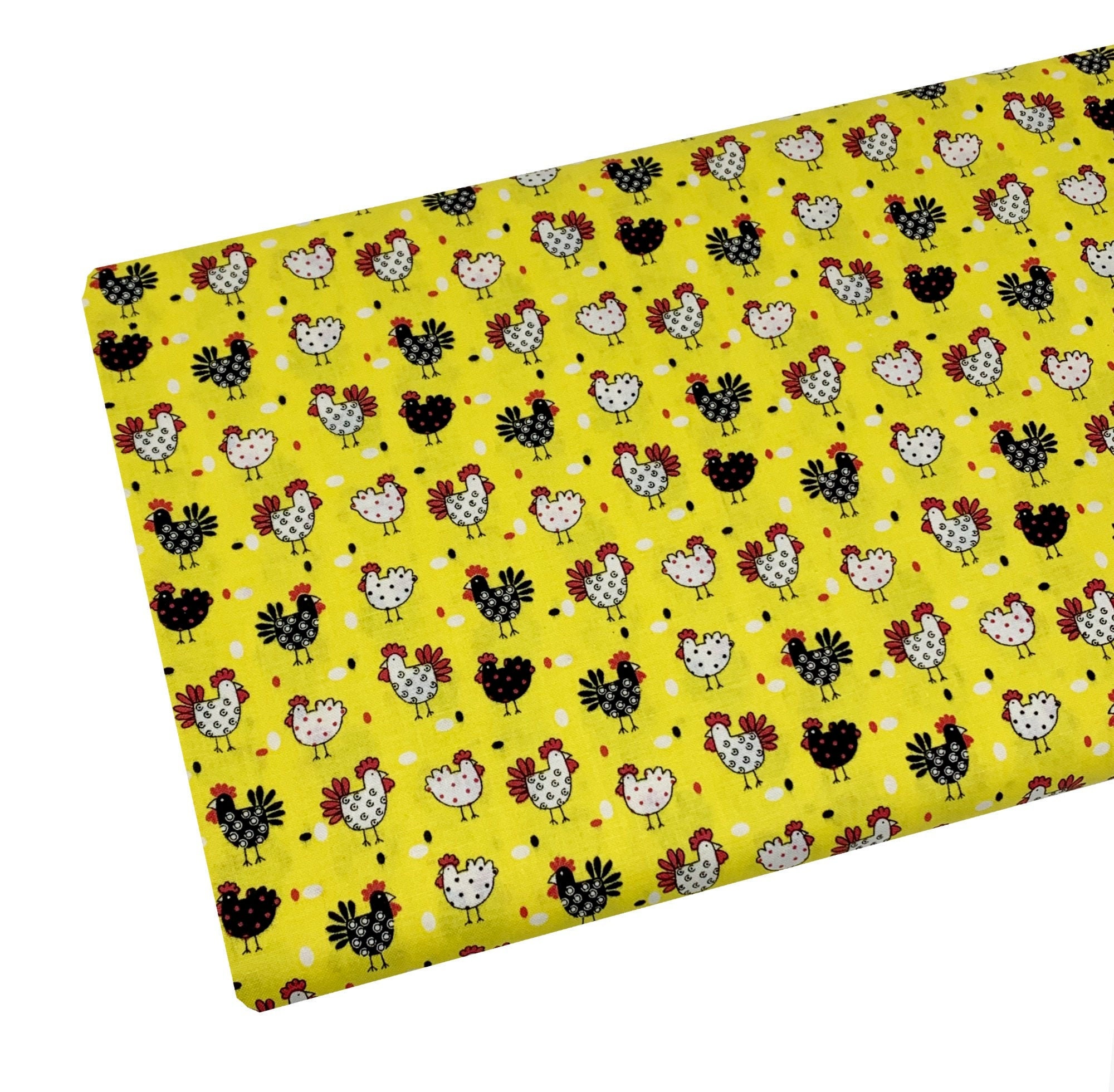 Yellow Chicken Fabric, Fabric by the yard, Fat Quarter, Quilting Fabr…