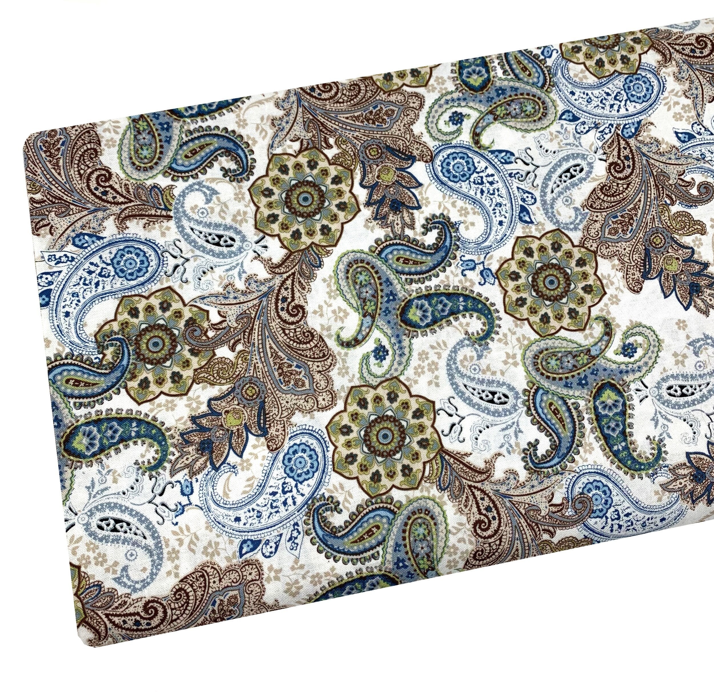 Blue and Brown Floral Paisley Fabric Fabric by the Yard Fat Etsy