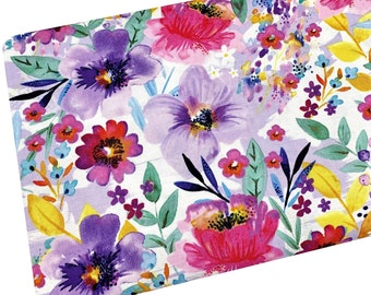 Bright Watercolor Floral Fabric by the Yard, Pink Flowers, Quilting Cotton, R2.21