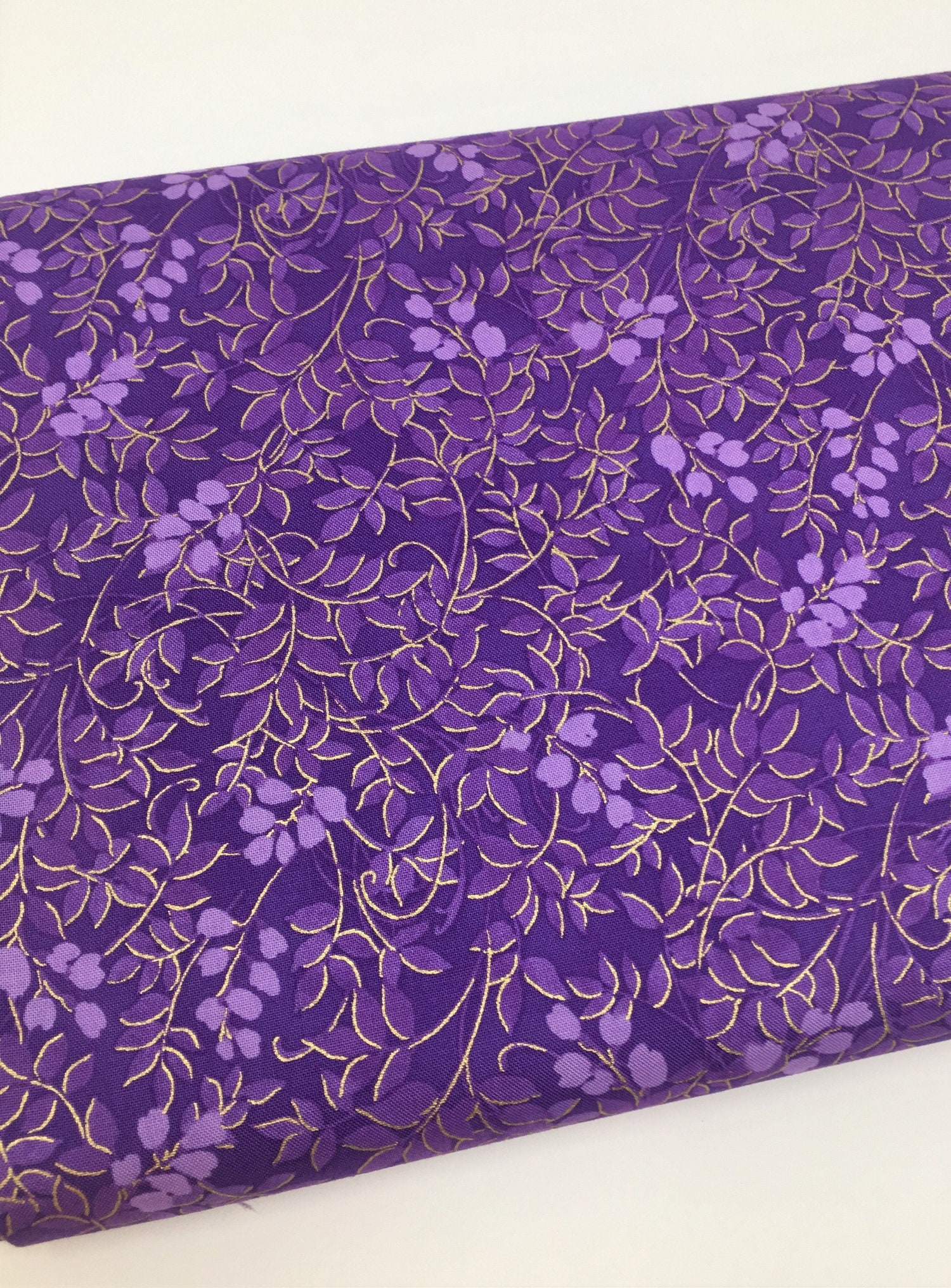 Purple and Metallic Gold Leaf Fabric Fabric by the yard Fat Etsy