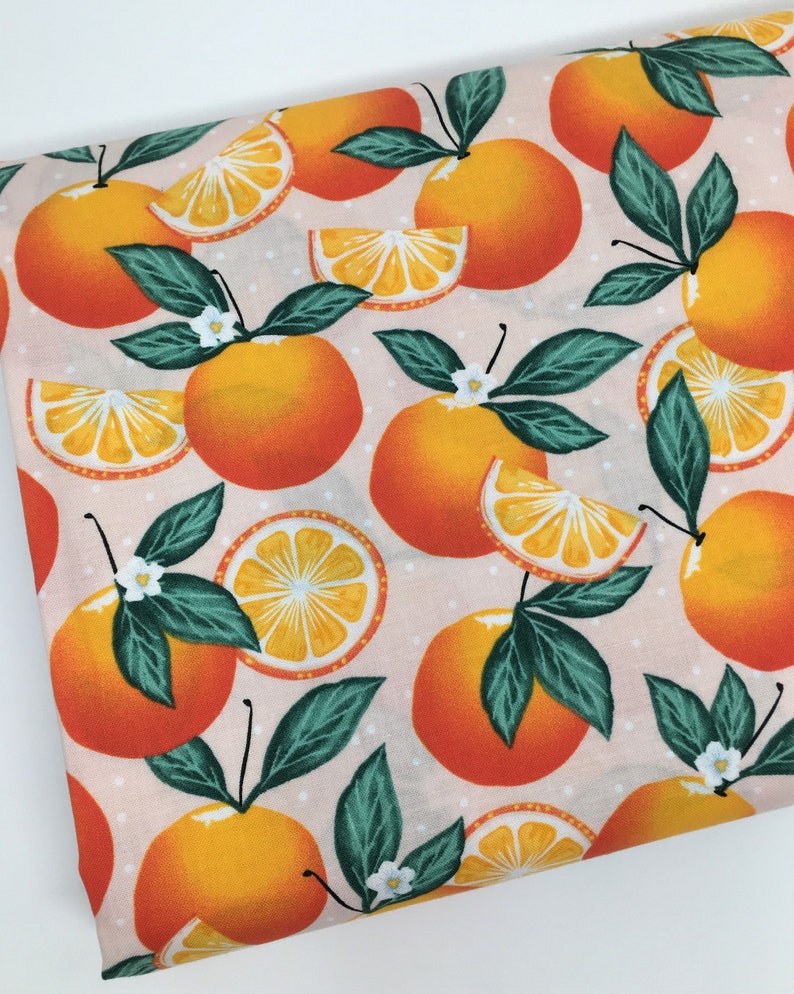 Orange Fruit Fabric Oranges on Blush Polka Dot Fabric by the Etsy