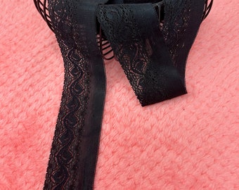 Black Strechy Lace Trim 2" wide, Elastic by the yard for Headbands Lingerie and Sewing Projects A-13