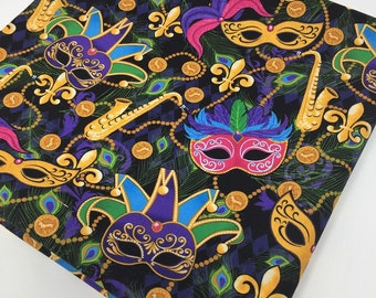 Mardi Gras Masks Fabric, Masquerade Celebration, Fabric by the yard, Fat Quarter, Quilting Fabric, Apparel Fabric, 100% Cotton Fabric, T-9