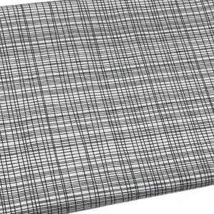 May include: White fabric with a black grid pattern. The grid is made up of thin, uneven lines.