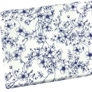 Navy Flowers on White Fabric, Blue Roses, Fabric by the yard, Fat Quarter, Quilting, Apparel, 100% Cotton, R4-5