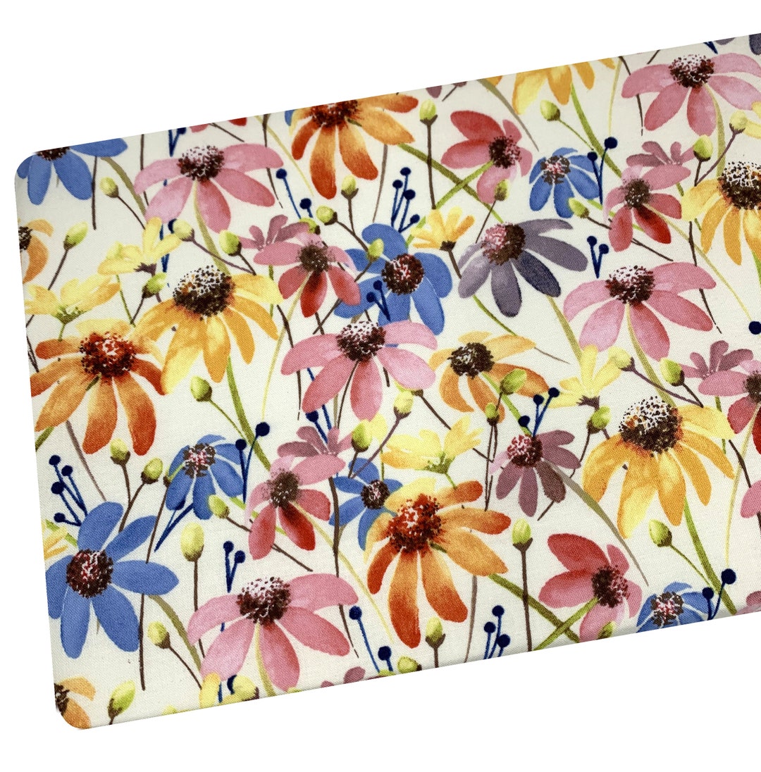 Coneflowers Fabric, Floral Botanical Garden, Flowers on Cream, Fabric