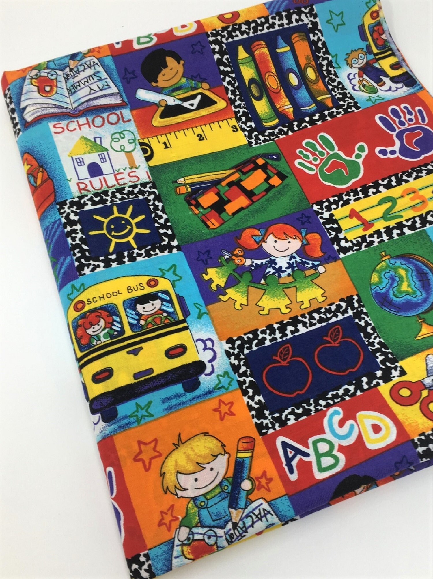 Kinder Kids Patch, Back to School Fabric, Fabric by the yard, Fat Qua…