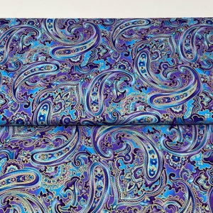 Blue and Purple Metallic Paisley Fabric by Hi-Fashion Fabrics, Fabric by the yard, Fat Quarter, Quilting, Apparel, 100% Cotton, R4-25.. image 2