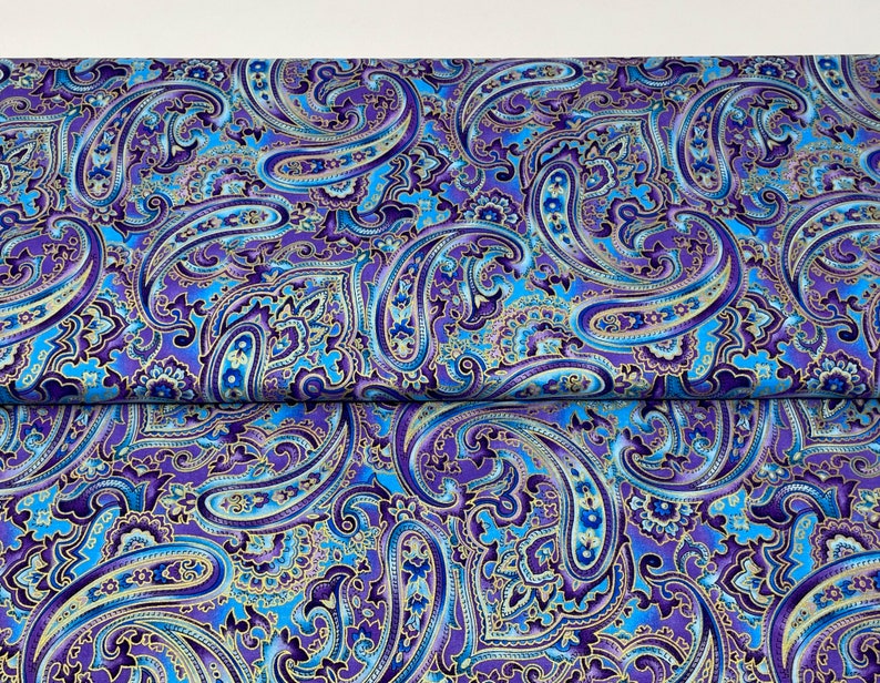 Blue and Purple Metallic Paisley Fabric by Hi-Fashion Fabrics, Fabric by the yard, Fat Quarter, Quilting, Apparel, 100% Cotton, R4-25.. image 2