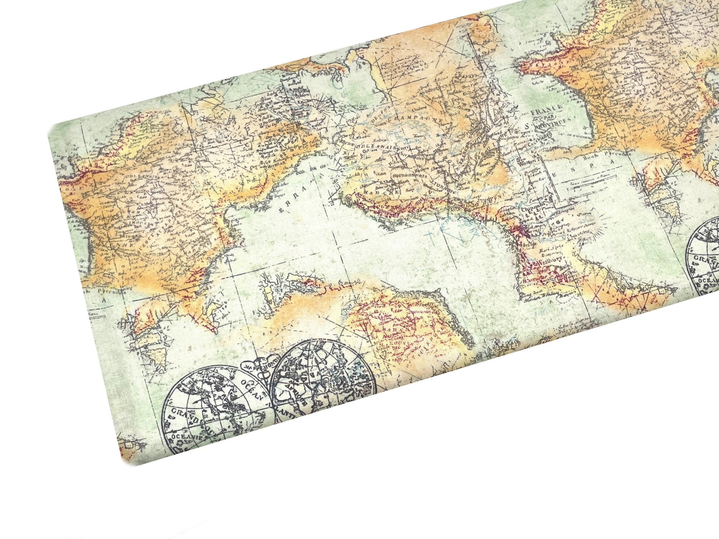 Explorer Map Nautical Fabric, Fabric by the yard, Quilting Fabric, Ap…