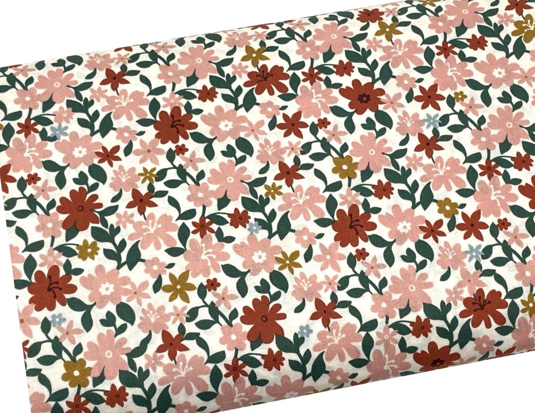 Cottage Floral Fabric, Pink Flowers, Fabric by the Yard, Quilting, Fat ...
