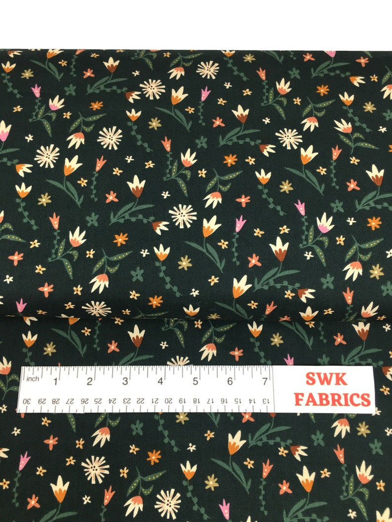 Dark Green Mini Floral Fabric Tiny Flowers Fabric by the Etsy