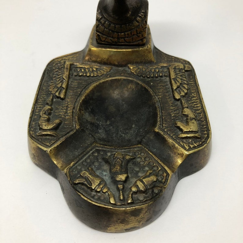 Vintage Egyptian Pharaoh Metal Ashtray Tobacciana Brass Folk Ornate Incense