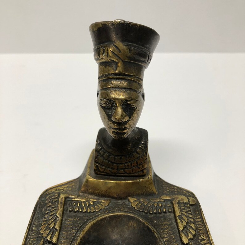 Vintage Egyptian Pharaoh Metal Ashtray Tobacciana Brass Folk Ornate Incense
