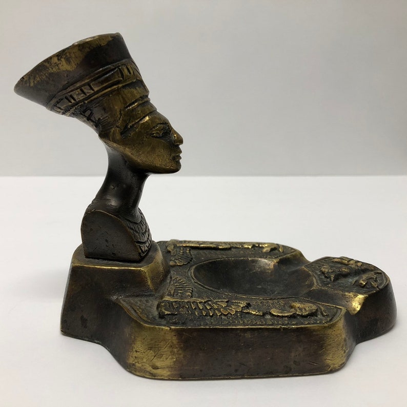 Vintage Egyptian Pharaoh Metal Ashtray Tobacciana Brass Folk Ornate Incense