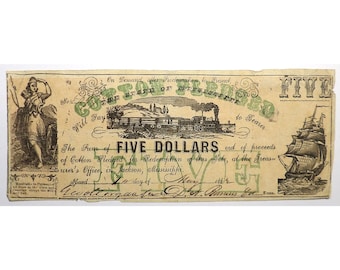 1862 Mississippi Currency - Jackson - Civil War Currency – State Bank Note - Civil War Memorabilia