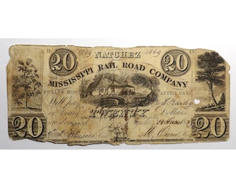 1839 Mississippi Currency – Natchez – Obsolete Bank Note – Railroad Note