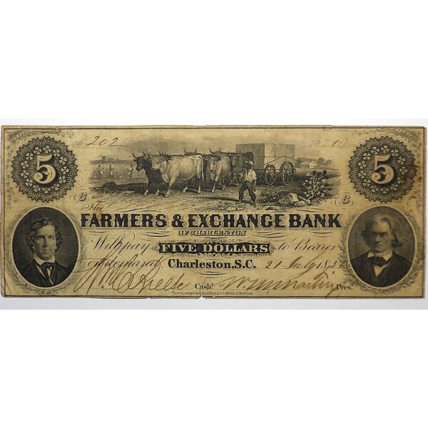 1857 South Carolina Currency – Charleston – Obsolete Currency – State Bank Note