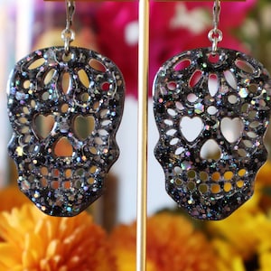 Sugar Skull Dangle Earrings - Resin Handmade Drop Earrings Inspired By Dia De Los Muertos (Day Of The Dead) ***Made to Order & Gift Wrapped