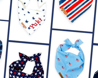 Personalized Fourth Of July Dog Bandana, Red, White, and Blue Pet Outfit, Patriotic Pet Bandanas, Dog Bandanas With Name, Custom Dog Gifts