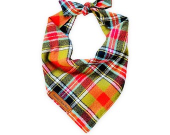 Green Holiday Tartan Dog Bandana, Personalized Flannel Neckwear, Custom pet bandana, Dog Accessories, Dog Bandana with name, Holiday outfit