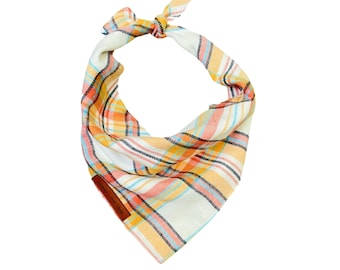 Oogst geruite herfstbandana, herfstflanellen bandana, halsdoek huisdier, oranje en crème hondenbandana, gepersonaliseerde huisdierbandana, hondenbandana met naam