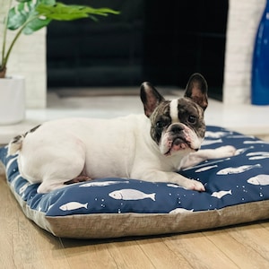 Blue Fish Dog Bed Pillow Cover, Nautical Pet Bed Cover, Personalized Ocean Dog Bed Duvet, Custom Size Dog Bed Cover for all dogs