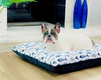 Nautical Dog Bed Pillow Cover Navy White Fish Pet Bed Cover Personalized Ocean Dog Bed Duvet Custom Size Dog Bed Cover for All Dogs Etsy