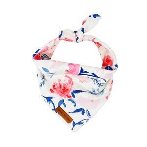 Pink Floral Dog Bandana, Pink Meadow Pet Bandana, Spring Bandana, Rose Dog Neckwear, Personalized Pink and Navy Pet Bandana, Pet Neckwear