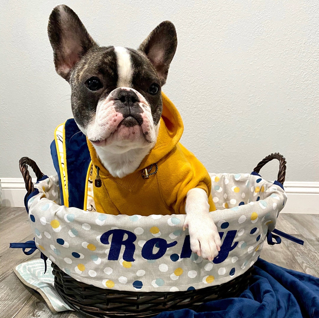 Personalized Polka Dot Toy Basket Grey Dog Storage Bin Etsy