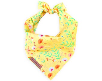 Yellow Spring Meadow Dog Bandana, Floral Pet Bandana, Spring Dog Neckwear, Personalized Dog Bandana, Personalized Spring Outfits For Dogs