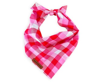 Pink Plaid Valentine's Day Dog Bandana, Pink Gingham Dog Bandana, Pink Dog Neckwear, Personalized Pet Bandana, Valentine's Day Dog Bandana