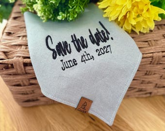 Save The Date hondenbandana, verlovingsfoto hondenbandana, aangepaste hond verlovingsbandana, trouwbandana voor hond, kies je kleur