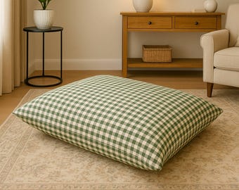 Green Fall Gingham Dog Bed Duvet, Washable Check Dog Bedding With Name - Premium upholstery grade fabric, YKK Zipper, Choose You Color