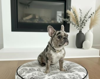 Copriletto in tela nera, piumone per animali con motivo toile de chine francese, cuccia rotonda per animali, cuccia sostenibile per animali, cuccia lavabile per cani con nome, cuccia grande per cani