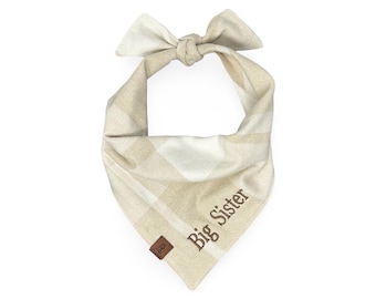 Big Sis Cream Check Bandana, Personalized Big Bro Dog Bandana, New Baby Dog Bandana, Cream Pet Bandana, Baby Announcement Pet Bandana