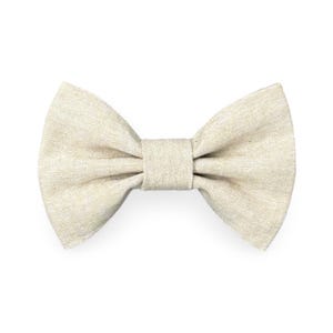 Wedding Dog Bow Tie, Cream Pet Collar Accessory, Linen Bow Tie, Birthday Gift For Dog, Dog Party Accessory,  Elegant Linen Pet Bow Tie